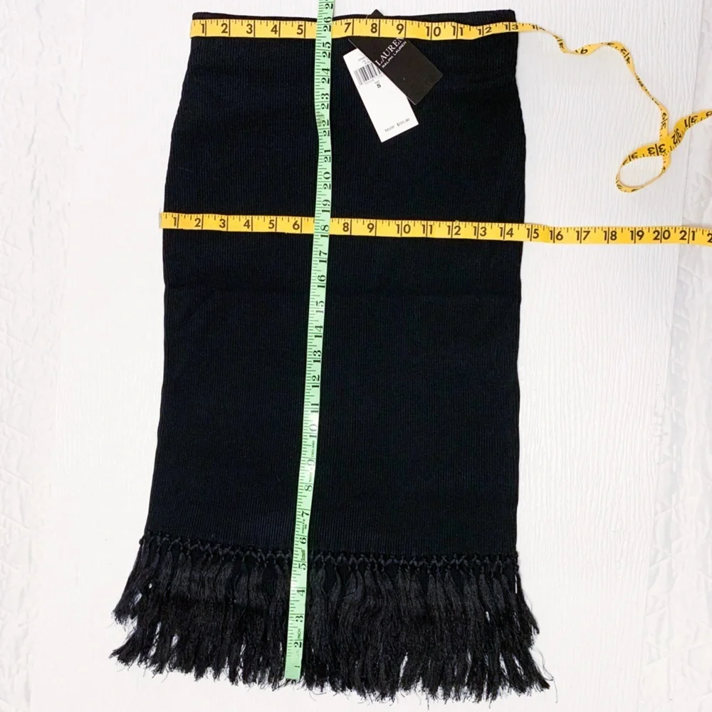 nwt $225 Lauren Ralph Lauren Rib-Knit Pencil Skirt with Fringe-Trim Black Small - Picture 5 of 15
